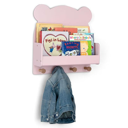 Delta Children babyGap Graham 4-in-1 Convertible Crib with Storage Drawer + Brannan Bear Bookcase with Bins + Brannan Bear Wall Shelf with 4 Hooks, Blush Pink/Dark Pink (Bundle)
