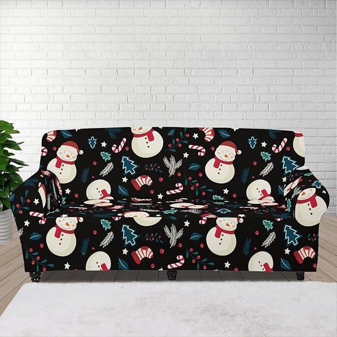 FKELYI Christmas Decor Sofa Couch Cover Cute Snowman Furniture Protector Easy Going Stretch Sofa Slipcover for Indoor Washable Sofa Slipcovers XL