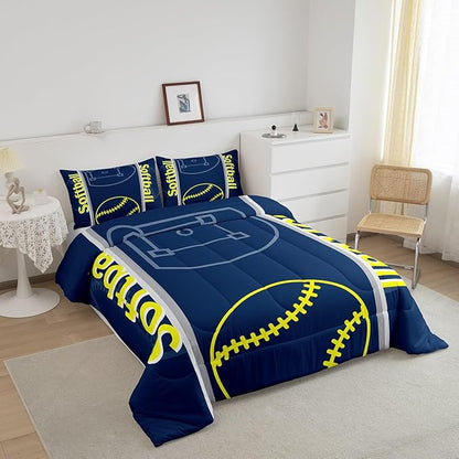 Feelyou Kids Softball Comforter Set Full Size Sports Game Bedding Set for Boys Girls Teens Bedroom Decor Baseball Comforter Softball Gaming Theme Duvet Set with 2 Pillow Case