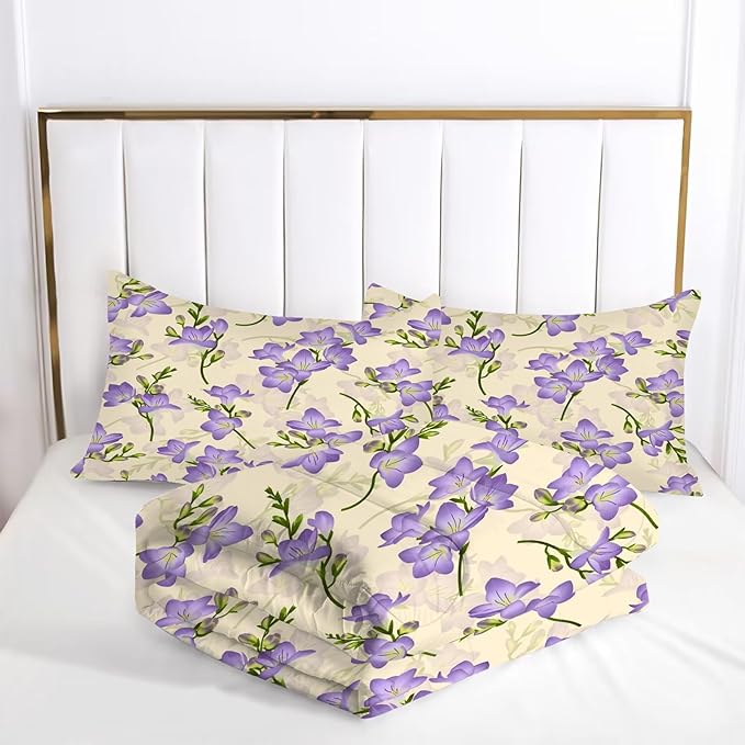 kxry Purple Flower Comforter Sets Bedding Sets Twin Size Comforter Set for Girls Women Kids 1 Comforter + 1 Pillow Case