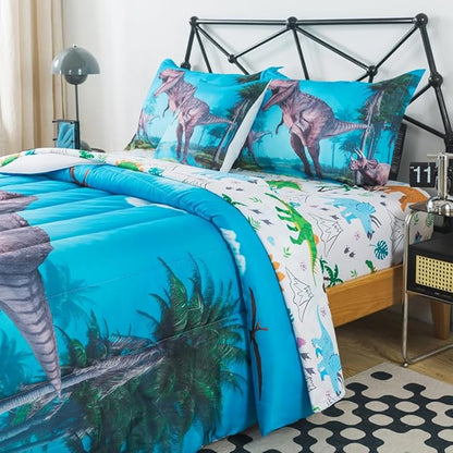 ADASMILE A & S Dinosaur Comforter Twin for Boys Dinosaur Twin Bedding Set for Kids 6 Pieces Dinosaur Comforter Set with Dinosaur Sheets Bed in A Bag T-Rex Dinosaur Comforter and Sheets Set Home Decor