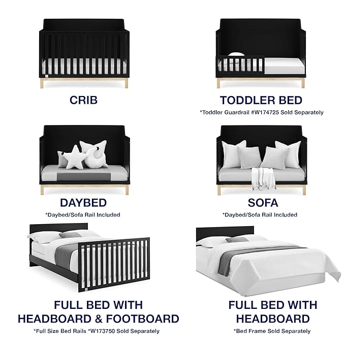 babyGap by Delta Children Oxford 6-in-1 Convertible Crib TrueSleep 2-Stage Deluxe Crib and Toddler Mattress (Bundle), Ebony/Natural
