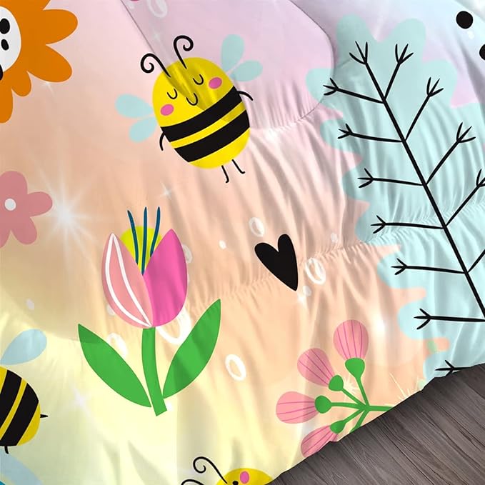 Rainbow Comforter Sets Full Size Cartoon Frogs Bedding Sets for Girls Kids Teens Boys Flowers Butterfly Bees Snails Insects Cute Kawaii Quilt 1 Comforter + 2 Pillow Cases