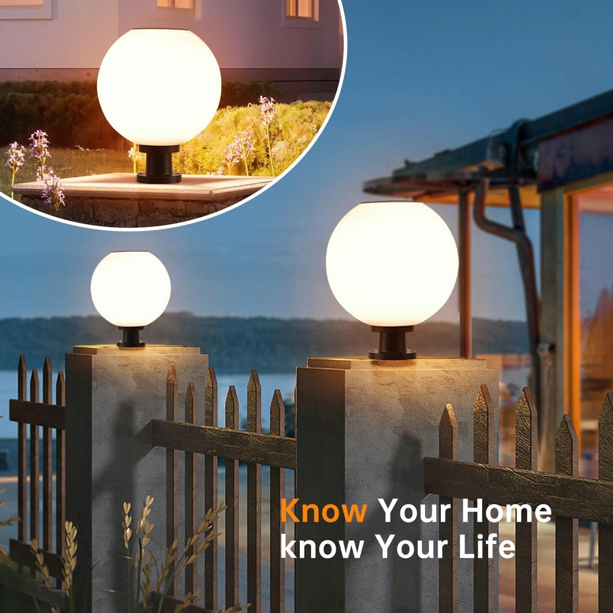 Solar Outdoor Column Lights - Aluminum Fence Pedestal Post Lamp Outdoor Vintage LED Globe Pillar Lights, IP65 Waterproof External Landscape Street Lighting Fixtures