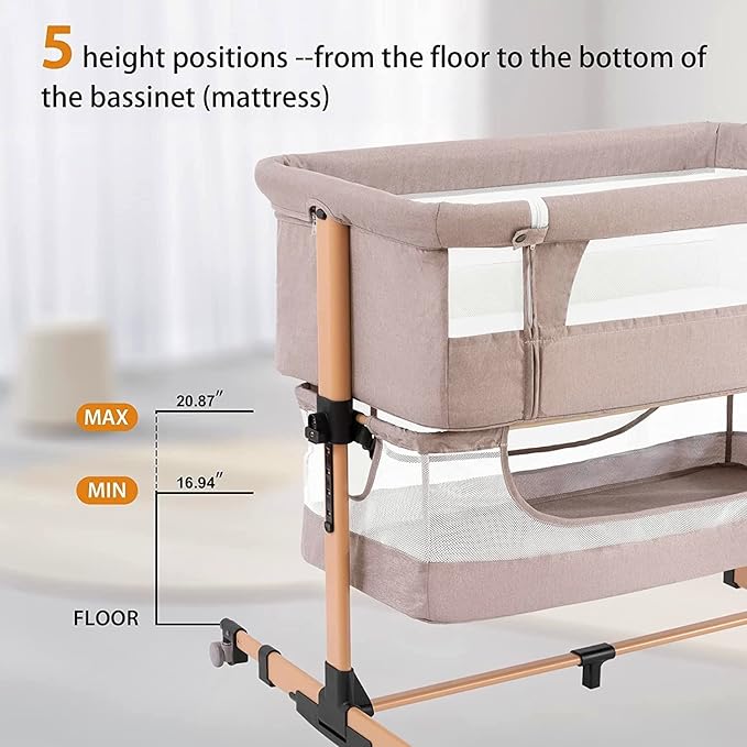 3 in 1 Baby Crib Bedside Crib,Baby Bassinet,Baby Bed Adjustable Portable Bed for Infant/Baby,Light Beige