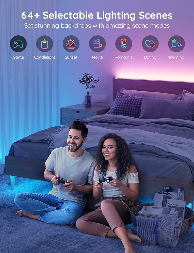 Govee LED Strip Lights 100ft, LED Lights for Bedroom, WiFi RGB LED Lights Work with Alexa and Google Assistant, 64 Modes and Music Sync, Strip Lights for Indoor, Home Decor, 2 Rolls of 50ft