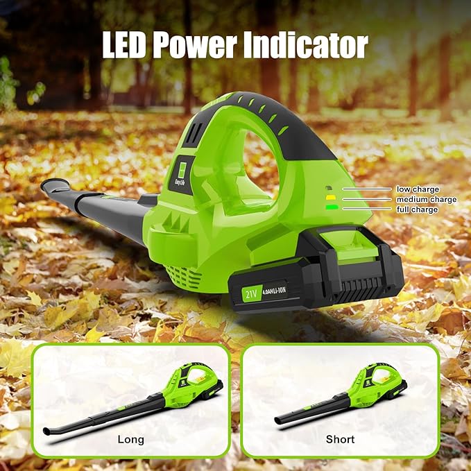 Leaf Blower Cordless,4.0Ah 21V Handheld Electric Leaf Blower with Battery and Charger, 2 Speed Mode, Lightweight Battery Powered Blowers for Lawn Care, Patio, Yard, Sidewalk,Snow Blowing