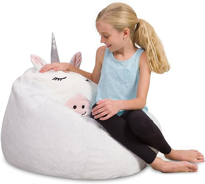 Posh Creations Cute Soft and Comfy Bean Bag Chair for Kids, Large, Animal - White Unicorn