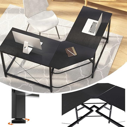 sogesfurniture Large L-Shaped Computer Office Desk, 59" Corner Gaming Desk Workstation Desk PC Laptop Office Home Desk L Desk, Black