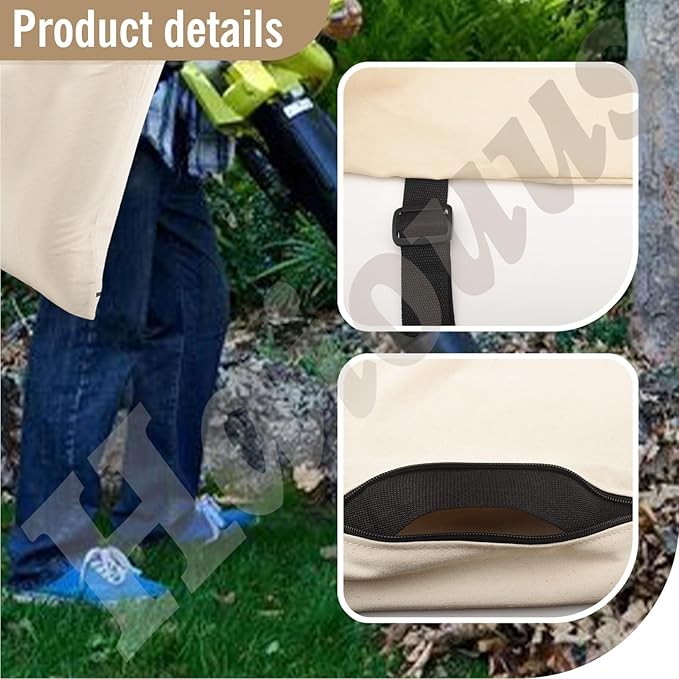 31101810 Blower Debris Vacuum Bag, Compatible with Greenworks Vacuum Bag 24022 24072 Leaf Blower Vacuum Debris White Cloth Bag w/Zipper,Replace 31103148