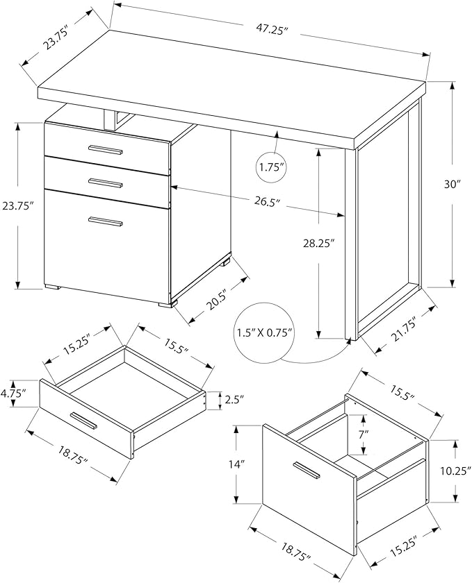 Monarch Specialties I 7647 Computer Desk, Home Office, Laptop, Left, Right Set-up, Storage Drawers, 48" L, Work, Metal, Laminate, Grey, Black, Contemporary