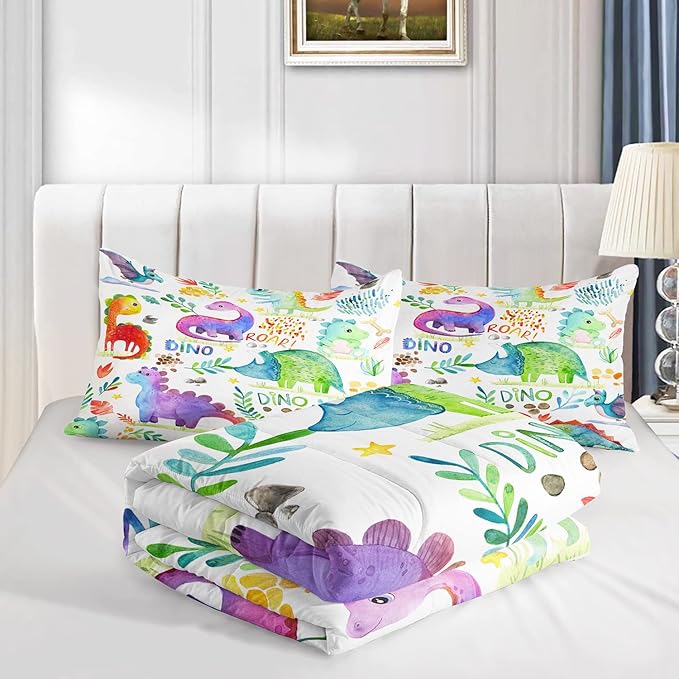CVHOUSE Dinosaur Bedding Set,Dinosaur Comforter,Dinosaur Comforter Set Full,Microfiber Quilt Set with 1 Comforter and 2 Pillow Cases- 3 Piece