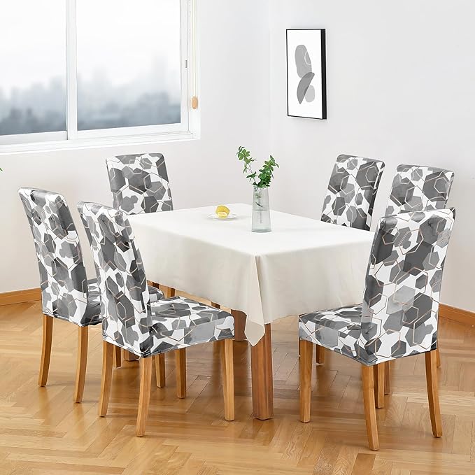 Gibelle Dining Room Chair Covers Set of 6, Soft Stretch Kitchen Chair Covers Slipcover Protector, Removable Washable Geometric Parson Chair Covers 6 Pack, Grey