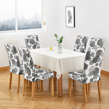 Gibelle Dining Room Chair Covers Set of 6, Soft Stretch Kitchen Chair Covers Slipcover Protector, Removable Washable Geometric Parson Chair Covers 6 Pack, Grey
