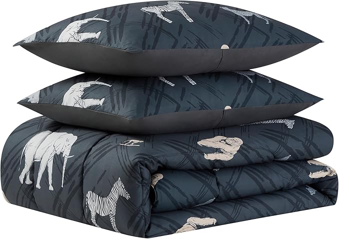 Kids Bedding Set Bed in a Bag for Boys and Girls Toddlers Printed Sheet Set and Comforter, Twin, Safari
