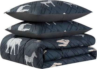 Kids Bedding Set Bed in a Bag for Boys and Girls Toddlers Printed Sheet Set and Comforter, Twin, Safari