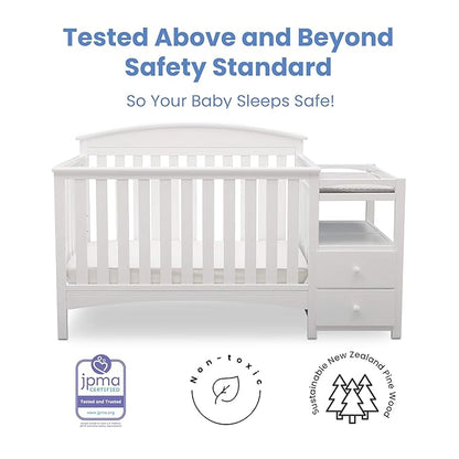 Delta Children Abby Convertible Crib 'N' Changer, Bianca + Serta Perfect Slumber Dual Sided Recycled Fiber Core Crib and Toddler Mattress (Bundle)