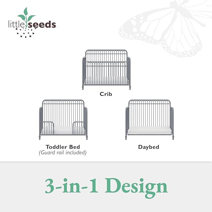 Little Seeds Ivy 3-in-1 Convertible Metal Crib, Dove Gray