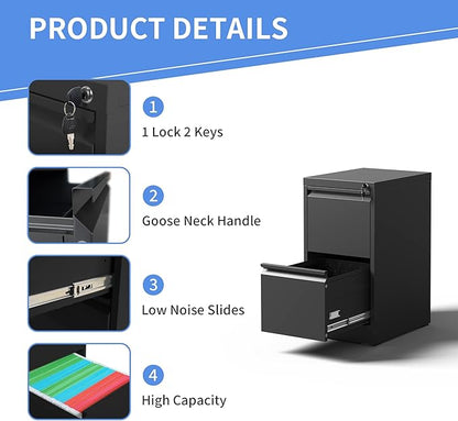 Vertical File Cabinet with Drawers, 2 Drawer File Cabinet for Home Office, Locking File Cabinet Hanging Files for A4/ Legal/Letter, Black