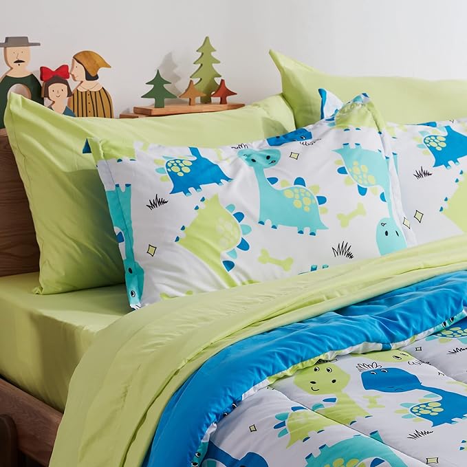 SLEEP ZONE Kids Bedding Full/Queen Comforter Set - Cute Printed for Boys, Girls, Teens, Super Soft, Fade Resistant, Cute Dino, Full/Queen