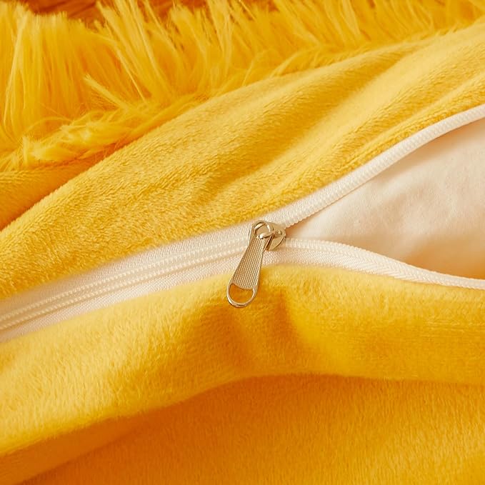 FOPPA Yellow Plush Fluffy Comforter Cover Set Queen - Ultra Soft Faux Fur Yellow Bedding Sets 3 Pieces (1 Shaggy Duvet Cover + 2 Pillow case) Fuzzy Bed Set (Yellow, Queen)