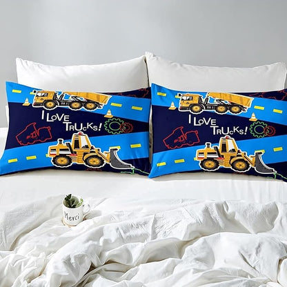 Truck Comforter Set Boys King Bedding Sets Kids Excavator Equipment Truck Down Comforter Construction Vehicle Quilt Duvet Set Cartoon Machinery Truck Gear Duvet Set Bulldozer Tractor Cars,Colorful