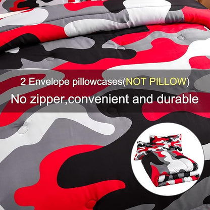 Meeting Story Camouflage Bedding Set, Colorful Pattern Style Comforter Set, 3 PCS One Comforter and Two Pillowcases in One Bag, All Season Bedspread for Boys Teens Adults (Black, Full)