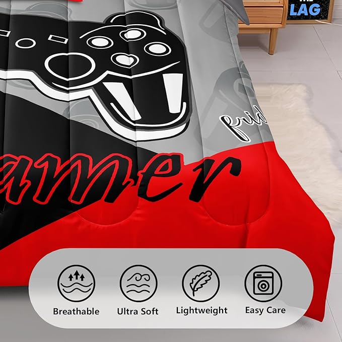 5 Pieces Gaming Bedding Set Twin Size for Boys Gamer Comforter Set for Boys Girls Kids Teens 5 Piece Bed in A Bag Video Game Bedding for Gamer Room Decorative Twin08