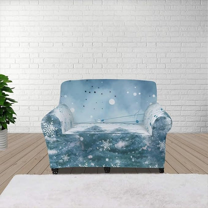 FKELYI Blue Christmas Tree Easy Going Stretch Sofa Slipcover Snow Sofa Couch Cover with Elastic Bottom Stretch Sofa Slipcovers S