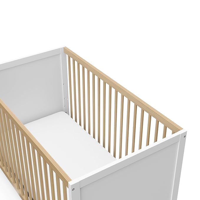 Storkcraft Calabasas 3-in-1 Convertible Crib (White with Driftwood) – GREENGUARD Gold Certified, Fits Standard Crib Mattress, Converts to Toddler Bed, Modern Style, Easy 30-Minute Assembly