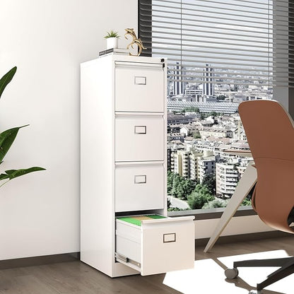 4 Drawer File Cabinet, Metal Vertical File Cabinets with Lock for Home Office, Heavy Duty Office Steel Filing Cabinet for Hanging Files for A4/ Legal/Letter,Assembly Required (White)