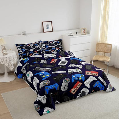 Erosebridal Teens Gamer Comforter Set Twin Size, Modern Game Down Comforter for Kids Boys Children, Video Game Bedding Set,Player Gaming Gamepad Joystick Soft Quilt Set Room Decor
