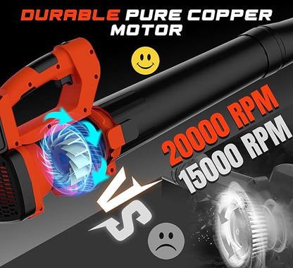 MJF Cordless Leaf Blower, 150MPH, 350CFM, 20V Brushless Motor, 2x2000mAh Batteries and Fast Charger, Lightweight, Electric Blower for Lawn Care, Yard Cleaning