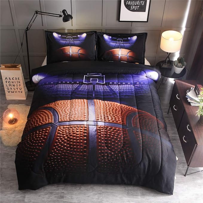Btargot Basketball Comforter Sets Full for Boys Teens,3D Sports Basketball Bedding,Soft Microfiber Reversible Quilt with 2 Matching Pillow Shams