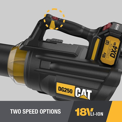 Cat DG250 18V Brushless 450 CFM 100 MPH Leaf Blower Cordless with Battery and Charger, 2-Speed Blowers for Lawn Care, Lightweight Cordless Leaf Blower – Battery & Charger Included