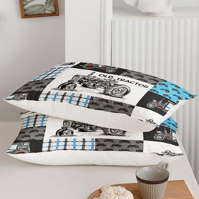 Axolotl Tractor Comforter Set Twin Size,Cartoon Truck Car Comforter Set for Boys,Farm Excavator Bedding Set with Old Tractor for Kids Boys Teens Adult All Season,1 Quilt 2 Pillowcases