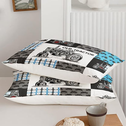 Axolotl Tractor Comforter Set Queen Size,Cartoon Truck Car Comforter Set for Boys,Farm Excavator Bedding Set with Old Tractor for Kids Boys Teens Adult All Season,1 Quilt 2 Pillowcases