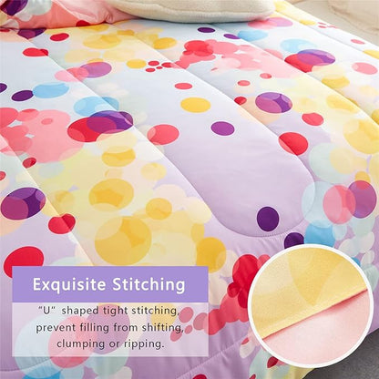 Rainbow Ombre Comforter Set Queen Size for Girls, Colorful Bubbles Polka Dots Comforter for Kids Teen, 3 Piece Orange Pink Purple Blue Gradient Pastel Bedding Set with 2 Pillow Case(Rainbow,Queen)