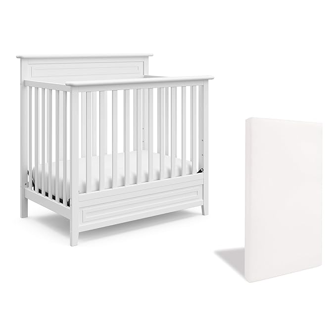 Storkcraft Petal 4-in-1 Convertible Mini Crib (White) – GREENGUARD Gold Certified, Converts to Daybed and Twin-Size Bed, Includes Bonus 2.75-inch Mini Crib Mattress, Mini Crib with Mattress Included