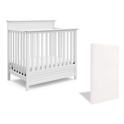Storkcraft Petal 4-in-1 Convertible Mini Crib (White) – GREENGUARD Gold Certified, Converts to Daybed and Twin-Size Bed, Includes Bonus 2.75-inch Mini Crib Mattress, Mini Crib with Mattress Included