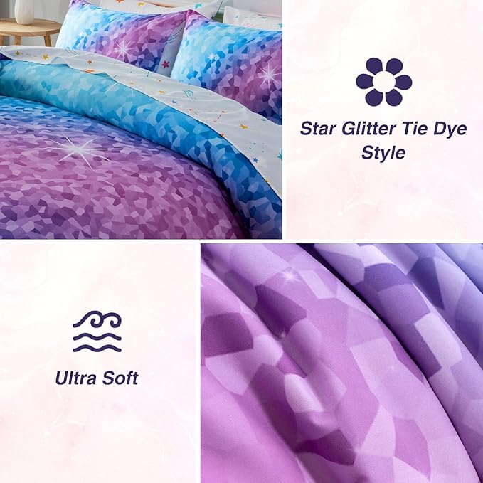 A Nice Night 6Pcs Gradient Abstract Art Grid Mosaic Geometric Bedding Set for Girls, Colorful Rainbow Galaxy Comforter Set, Ultra Soft Bedding Sets (PinkBlue,Twin 6Pcs)