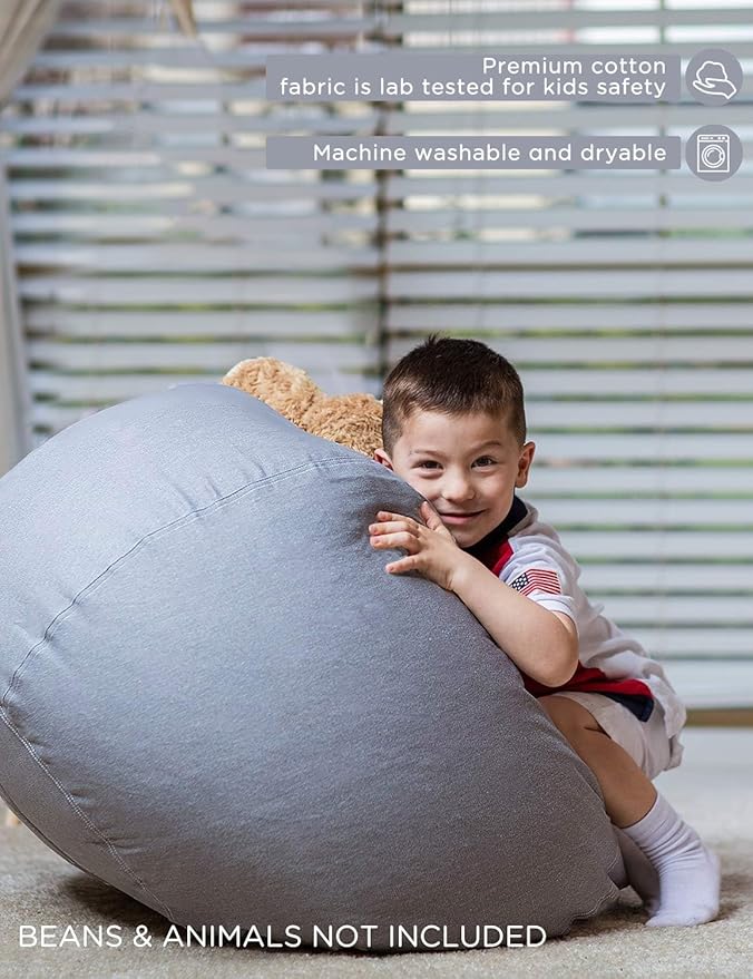 Aubliss Stuffed Animal Storage Bean Bag Chair Cover (No Beans)，Stuff and Sit Storage Bean Bag for Kids Toy Storage，Large 38"-Canvas Solid Grey