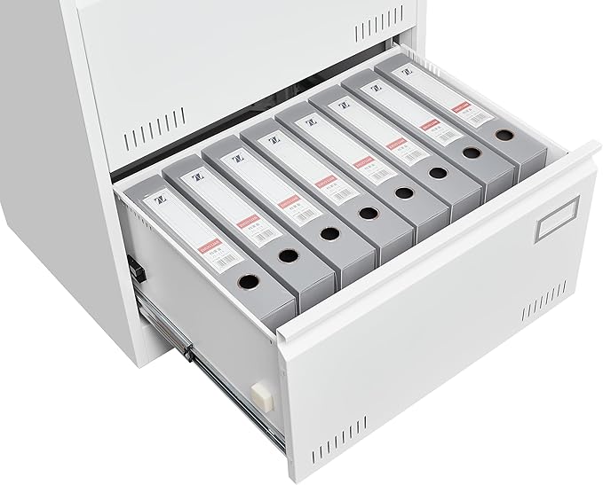 2 Drawer Lateral Lock and Card Holder, Multifunctional Metal Filing Cabinets w/Heavy 3 Section Slide Rail & Breathable Holes,for Legal/Letter/A4,White