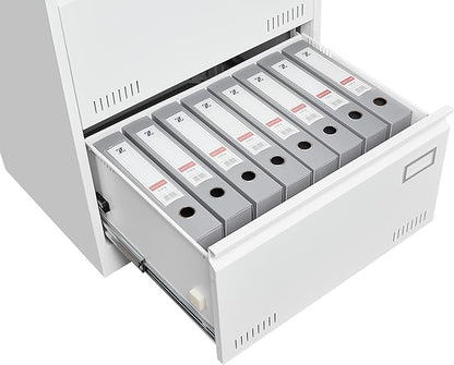 2 Drawer Lateral Lock and Card Holder, Multifunctional Metal Filing Cabinets w/Heavy 3 Section Slide Rail & Breathable Holes,for Legal/Letter/A4,White