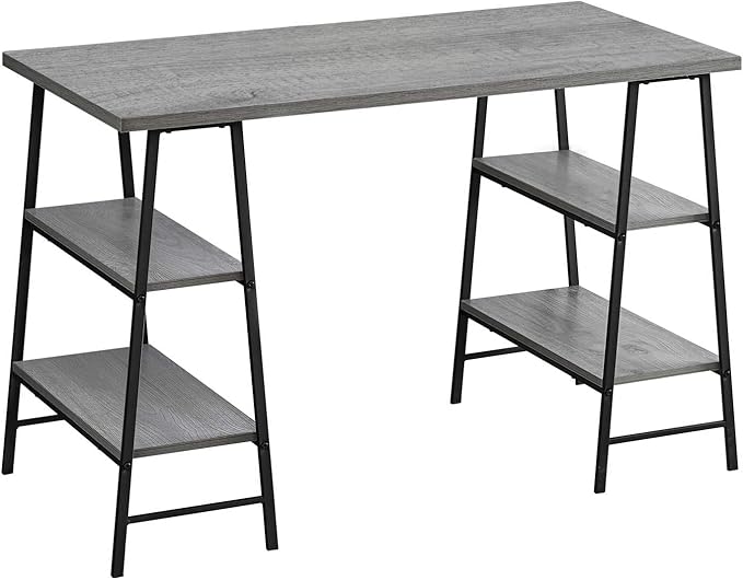 Monarch Specialties 7524 Computer Desk, Home Office, Laptop, Storage Shelves, 48" L, Work, Metal, Laminate, Grey, Black, Contemporary, Modern Desk-48, 47.25" L x 23.75" W x 30" H