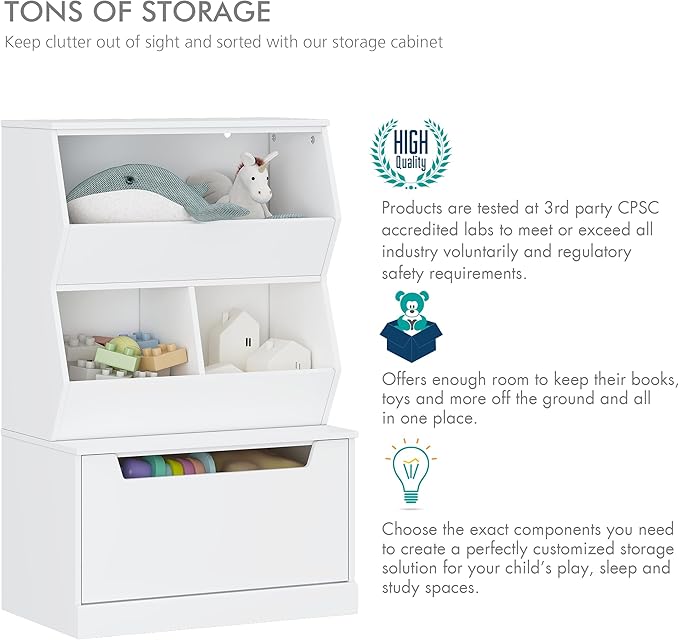 UTEX Kids Toy Storage Organizer, Bookshelf for Kids and Bookcase with Drawer, Children Open Storage Cubby for Kids Room Playroom Nursery White