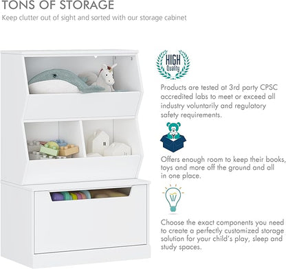 UTEX Kids Toy Storage Organizer, Bookshelf for Kids and Bookcase with Drawer, Children Open Storage Cubby for Kids Room Playroom Nursery White