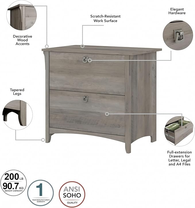 Bush Furniture Salinas 2 Drawer Lateral File Cabinet in Driftwood Gray