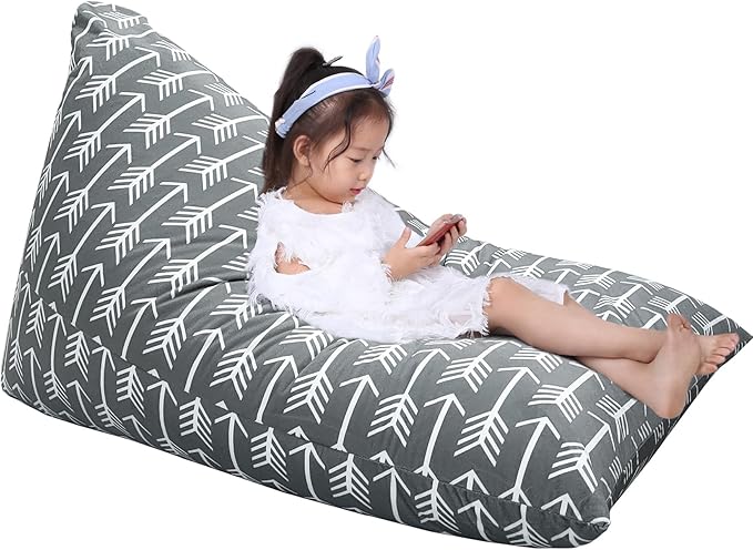 Jorbest Stuffed Animal Storage Bean Bag Chair for Kids and Adults, Bean Bag Stuffed Animal Storage, Stuffed Animal Bean Bag Velvet Stuffie Seat - Cover ONLY (Grey with White Arrows 200L/52 Gal)