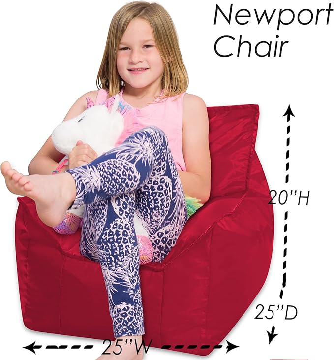 Posh Creations Structured Comfy Bean Bag Chair for Gaming, Reading, and Watching TV, Newport Chair, Microsuede - Red